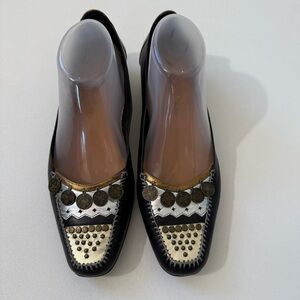 Vintage Bellini Leather Asian Inspired Metallic Slip On Loafers Womens Size 8.5